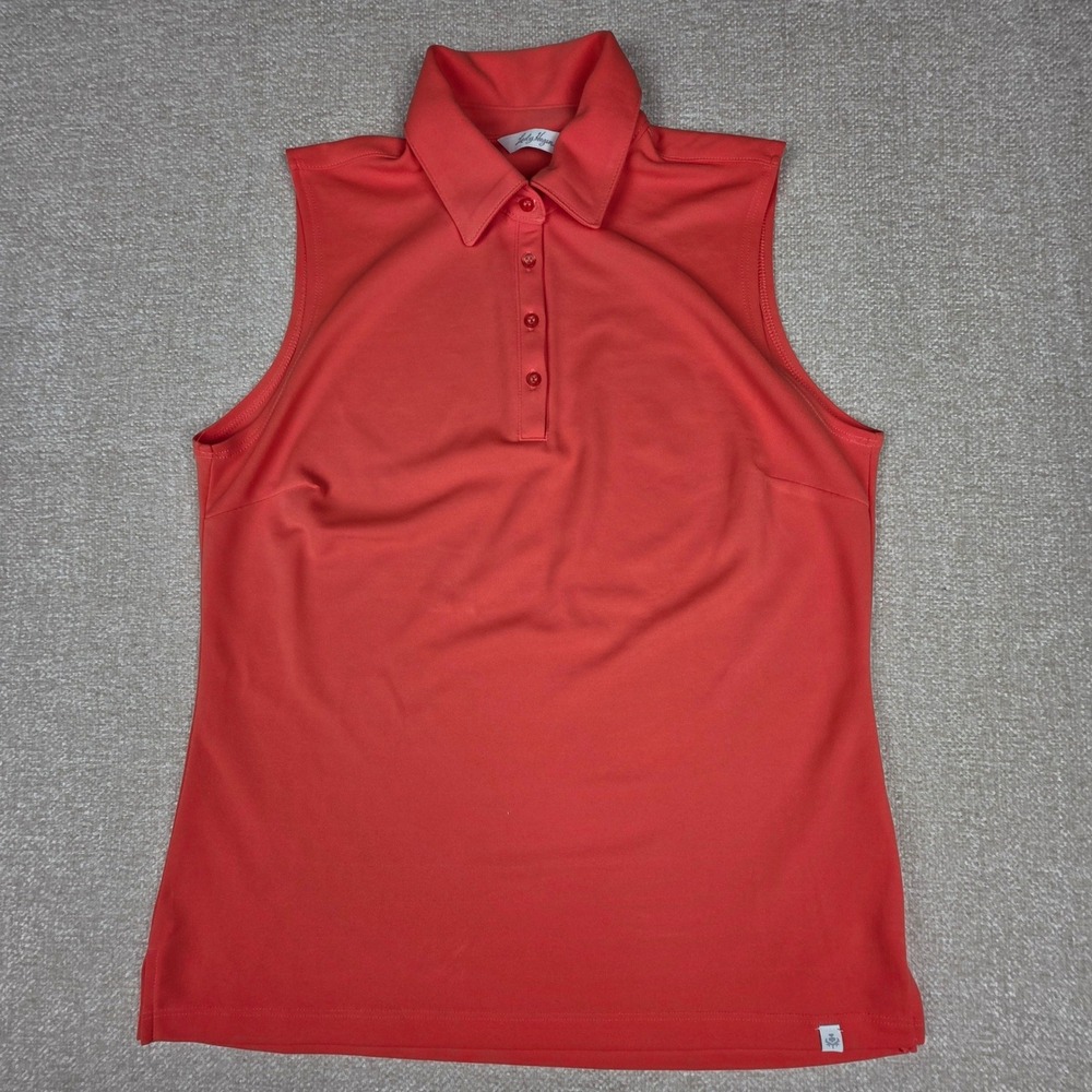Lady Hagen Womens Sleeveless Golf Polo Shirt Coral Orange Size Small Activewear